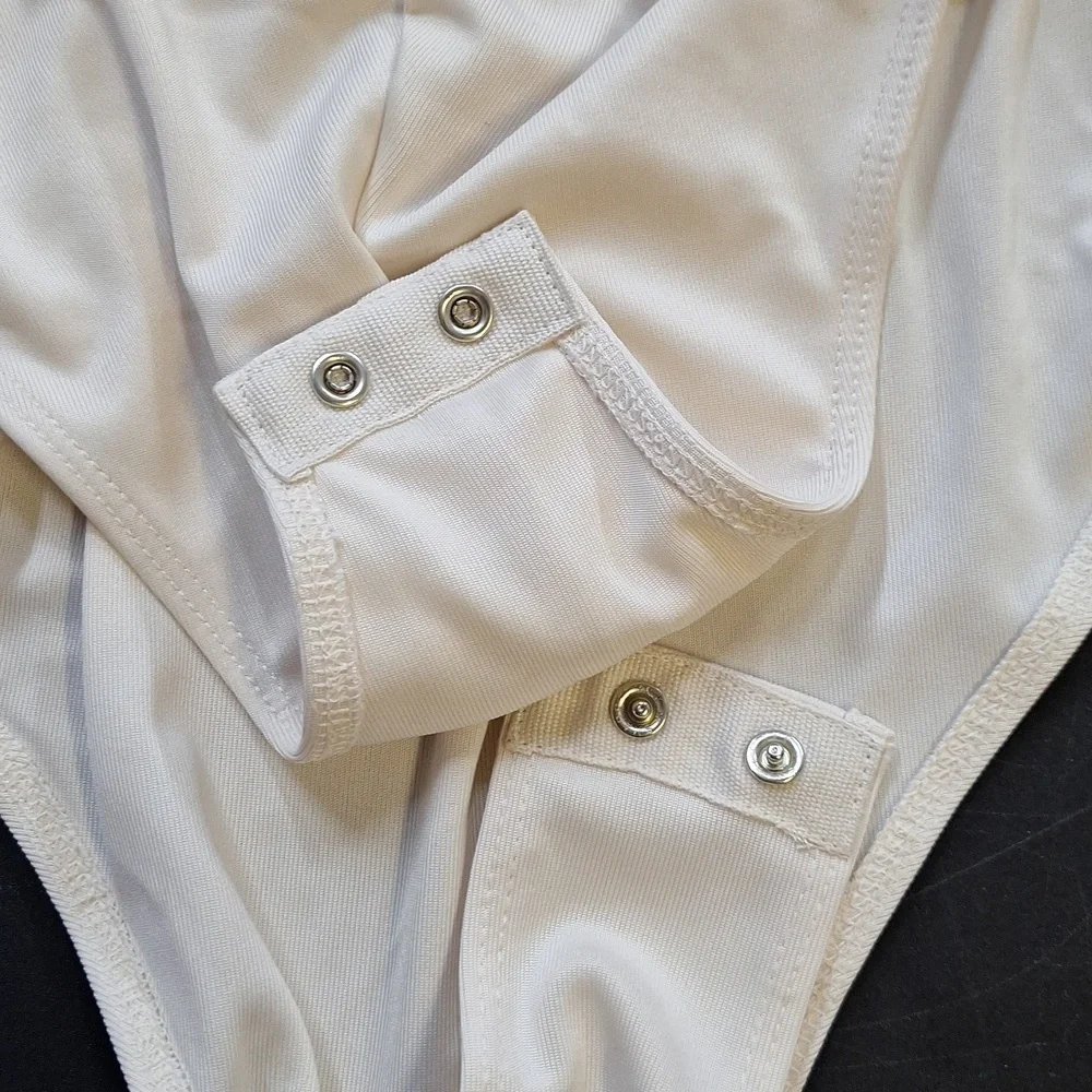 NEW! Long Sleeve Ruched Slim Fit Bodysuit, Cream - A New Day - Picture 6 of 9